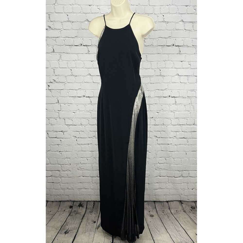 Jovani Black Beaded Strappy Back High Neck Long Formal #81120 Gown Dress 6
